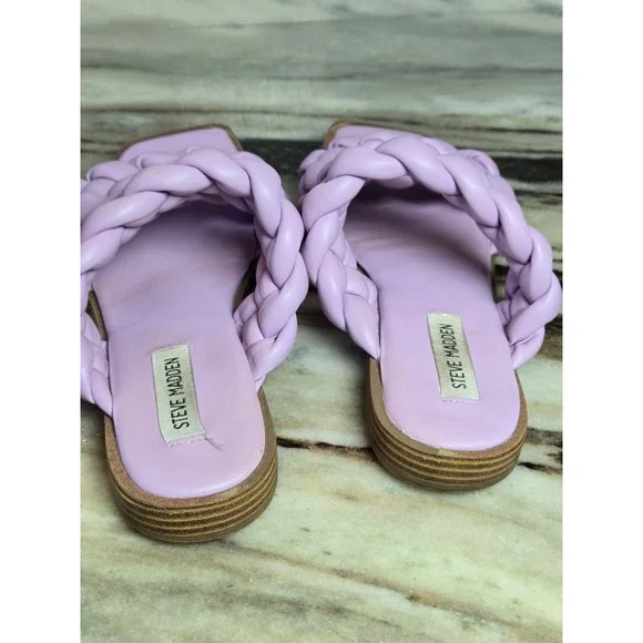 Steve Madden Womens Lilac Purple Braided Slide Sandals Square Toe Size 8 Flat - Picture 5 of 10